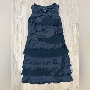 SL Fashions Black Retro 20s Style Beaded Black Ruffle Sleeveless Dress Womens 14